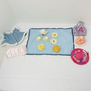Angelina Ballerina American Girl Lot Tablecloth Tea Set Blue Coat Hat's Bag